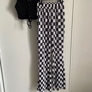 Nasty Gal Black and White Checkered Flared Pants